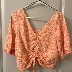 H&M Orange Puff Sleeve Ruched Blouse